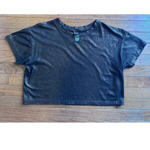 Victoria Secret Sport Black & Gold Shimmer Crop top Size XS Oversized